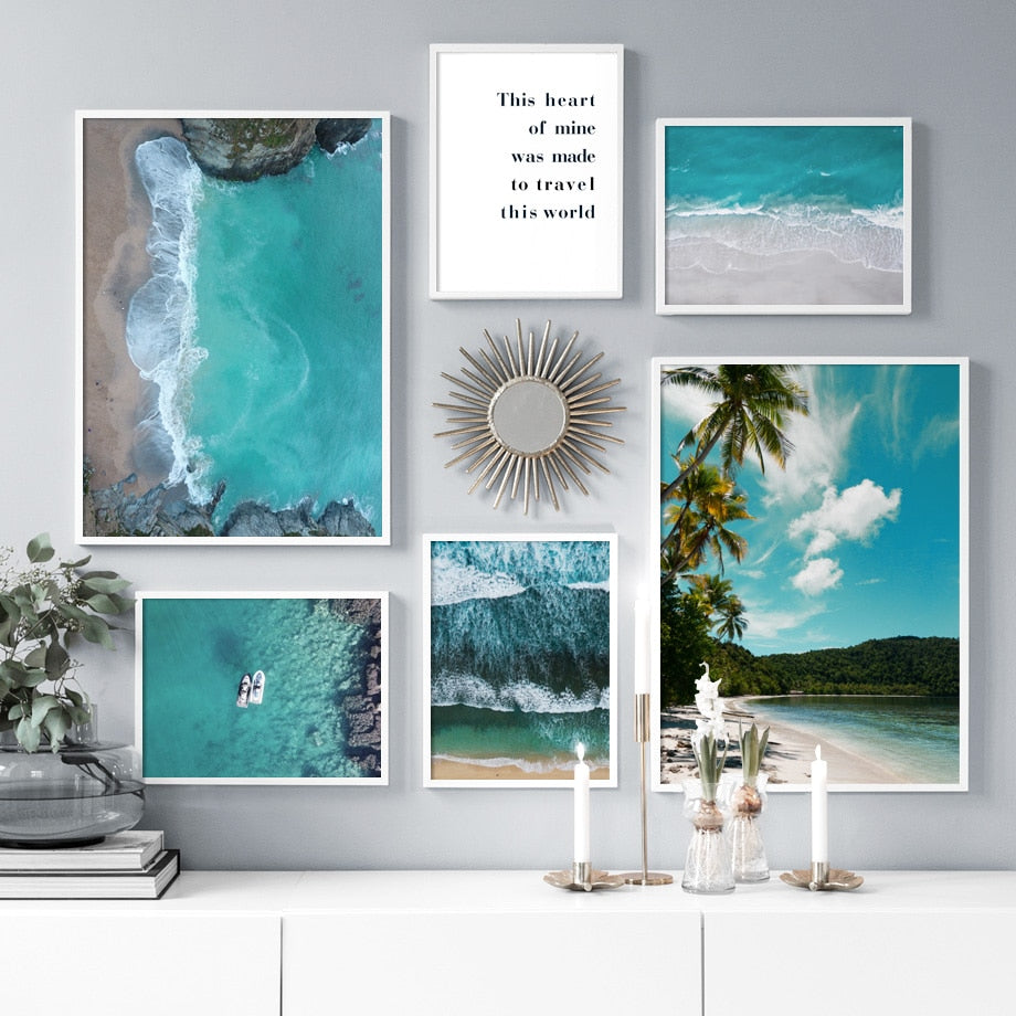 Palm Tree Beach Sea Mountain Wall Art Canvas Painting Nordic Posters And Prints Landscape Wall Pictures For Living Room Decor