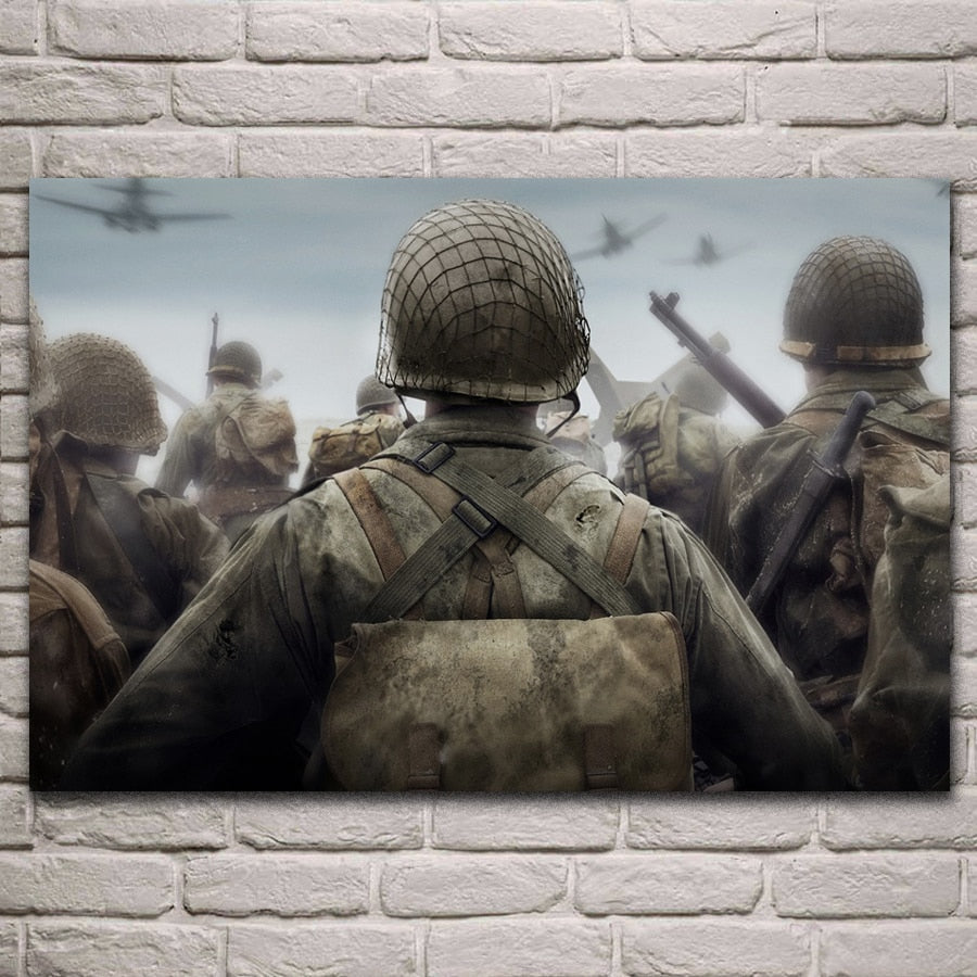 Soldier back going to battle Canvas Art