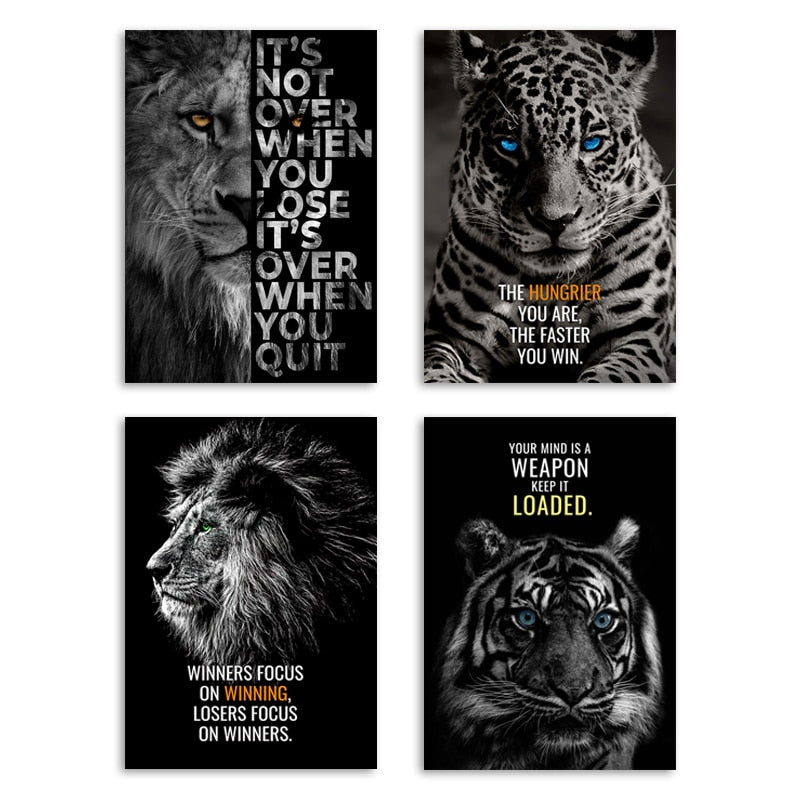 Large Size Tiger Lion Letter Motivational Quote Wall Art