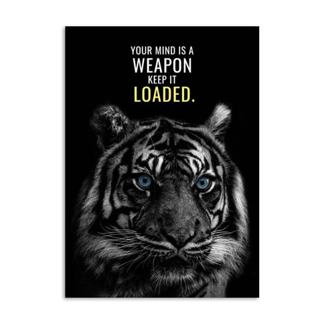 Large Size Tiger Lion Letter Motivational Quote Wall Art