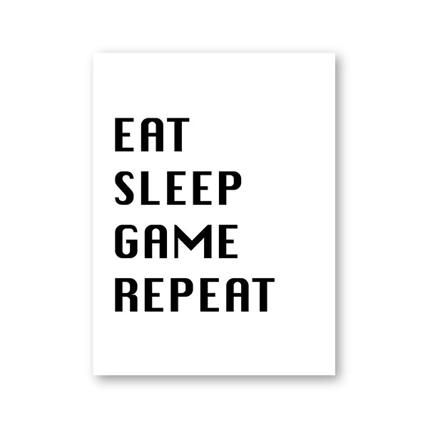 Eat Sleep Game Repeat White And Black  Wall Art Canvas