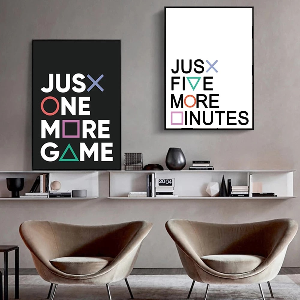 Just Five More Minutes Quotes Black Background Gamer Poster Canvas Painting Wall Art Pictures For Boys Room Modern Home Decor