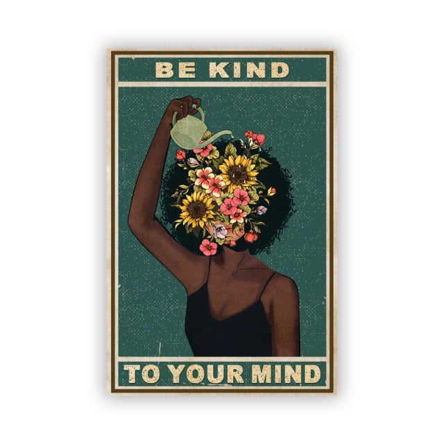 Black Girl Mental Health Posters And Be Kind To Your Mind Positive Canvas Art