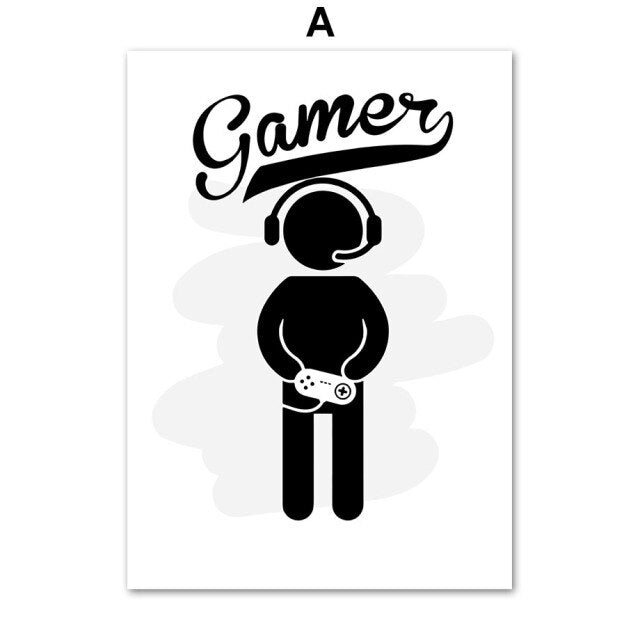 Black And White Children's Gamer  Quote Wall Art Canvas