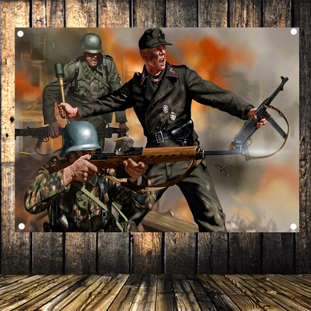 WW2 Weapons Old Photos Wehrmacht soldiers in battle Canvas Art