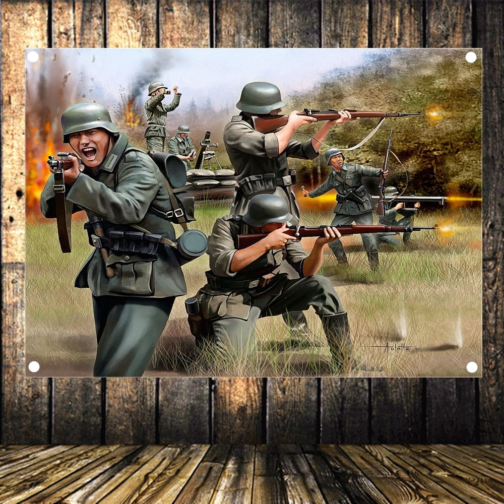 WW2 Weapons Old Photos Wehrmacht soldiers in battle Military Canvas Art