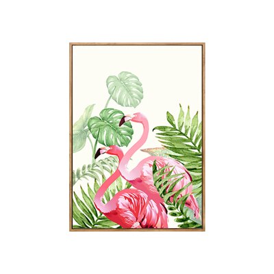 Red Flamingos Green Leaves Tropical Canvas Artwork