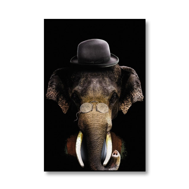 Animals in Hats Canvas Painting Lion Elephant Bear Gorilla Posters and Prints Wall Art Pictures For Living Room Home Decoration