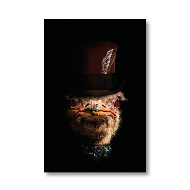 Animals in Hats Canvas Painting Lion Elephant Bear Gorilla Posters and Prints Wall Art Pictures For Living Room Home Decoration