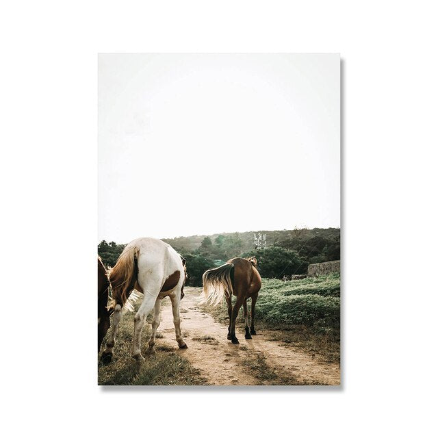 Cow Alpaca Horse Nature Landscape Canvas Poster Print Summer Trail Tree Scandinavian Design Wall Art Painting Nordic Pictures